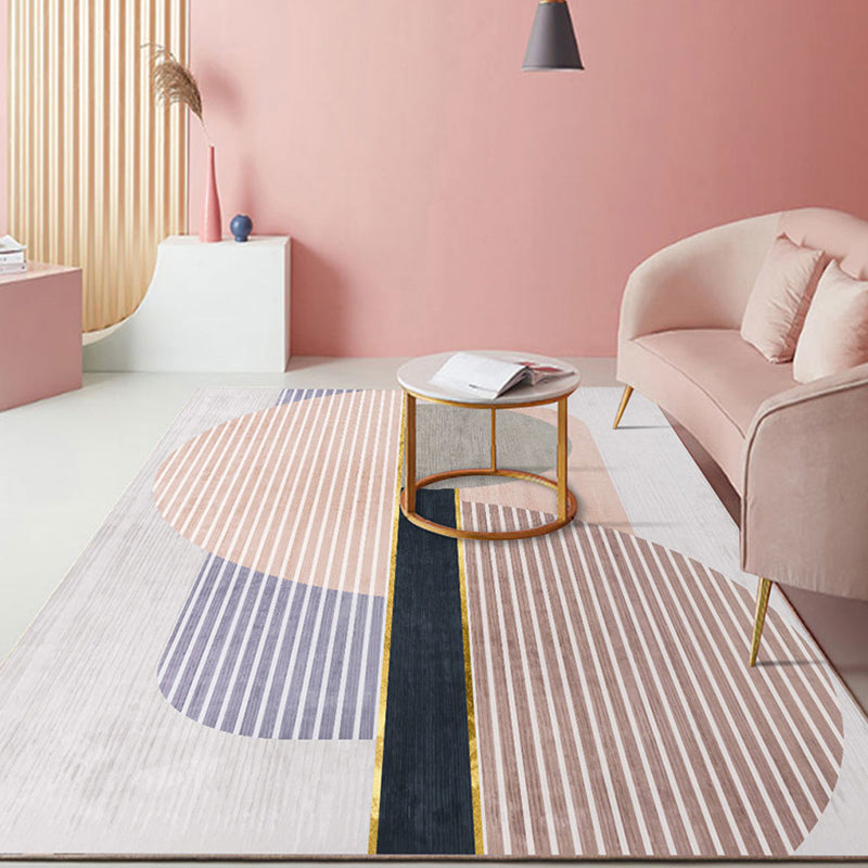 Pastel Color Scandinavian Rug Polypropylene Geometric Shapes and Lines Carpet Non-Slip Backing Rug for Home Light Red Clearhalo 'Area Rug' 'Rug' 1898611