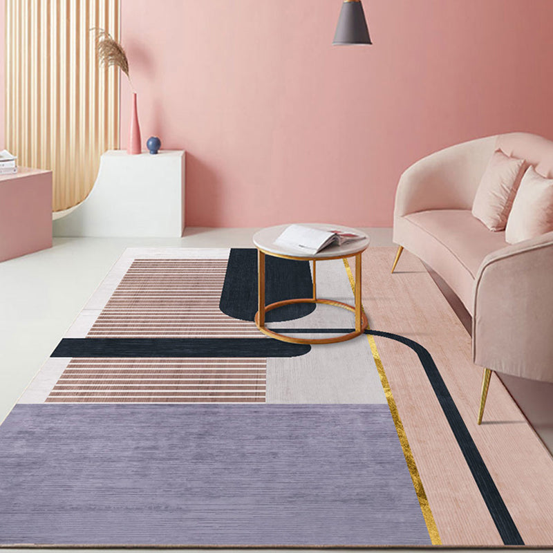 Pastel Color Scandinavian Rug Polypropylene Geometric Shapes and Lines Carpet Non-Slip Backing Rug for Home Pink Clearhalo 'Area Rug' 'Rug' 1898617