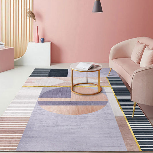 Pastel Color Scandinavian Rug Polypropylene Geometric Shapes and Lines Carpet Non-Slip Backing Rug for Home Purple Clearhalo 'Area Rug' 'Rug' 1898618