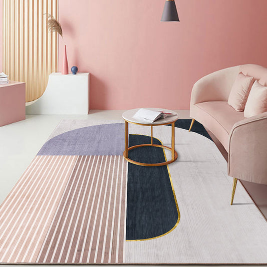 Pastel Color Scandinavian Rug Polypropylene Geometric Shapes and Lines Carpet Non-Slip Backing Rug for Home Beige Clearhalo 'Area Rug' 'Rug' 1898619