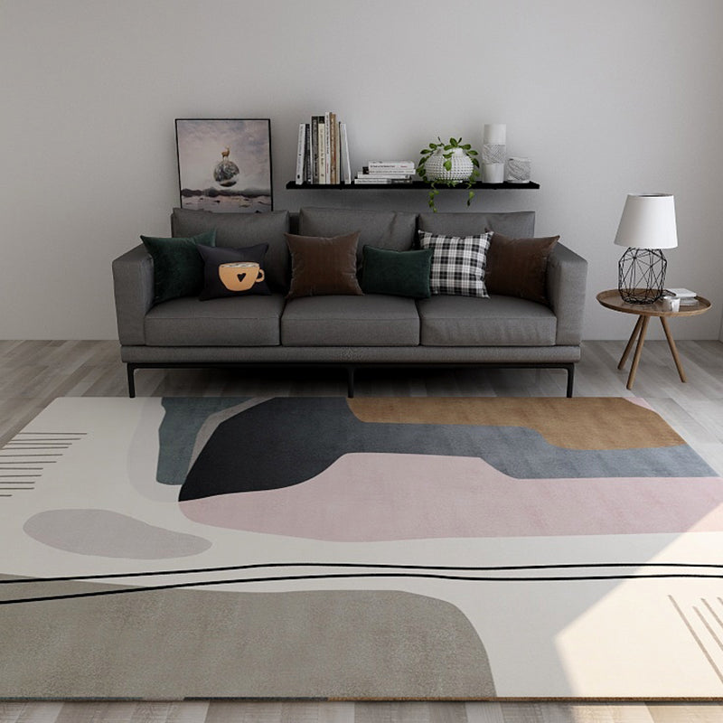 Nordic Sitting Room Rug Pastel Colorblock Abstract Carpet Synthetics Anti-Slip Machine Washable Rug Beige Clearhalo 'Area Rug' 'Rug' 1898637