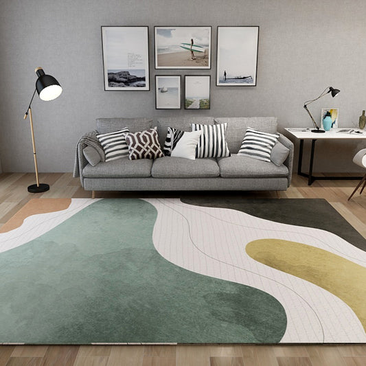 Special Abstract Art Rug Soft Color Nordic Style Carpet Polypropylene Stain Resistant Easy Care Rug for Home Green