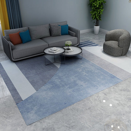 Soft Blue Geometric Rug Polyester Minimalism Rug Non-Slip Pet Friendly Area Carpet for Living Room Dark Blue