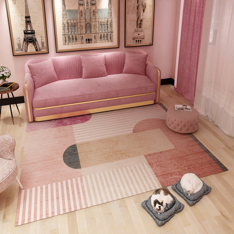 Multi Color Bold Area Rug Synthetics Colorblock Abstract Carpet Stain ...