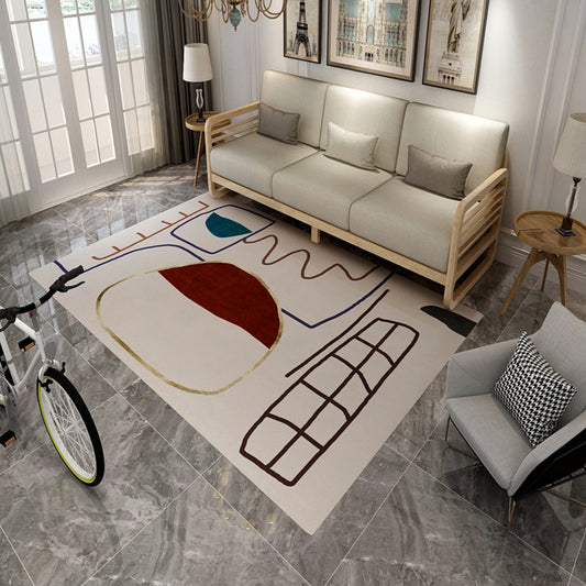 Multi Color Bold Area Rug Synthetics Colorblock Abstract Carpet Stain-Proofing Anti-Slip Rug for Room Beige