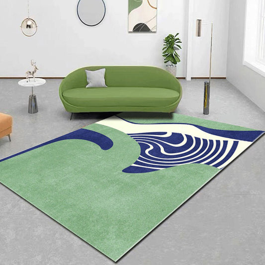 Creative Color Blocking Print Rug Multicolor Modern Style Carpet Polyester Non-Slip Backing Rug for Home Green