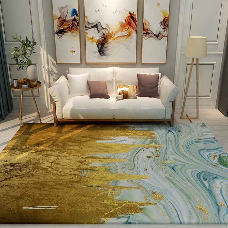 Cyberpunk Living Room Rug Multi Color Abstract Foil Flows Carpet Polyester Machine Washable Area Rug Gold Clearhalo 'Area Rug' 'Rug' 1898886