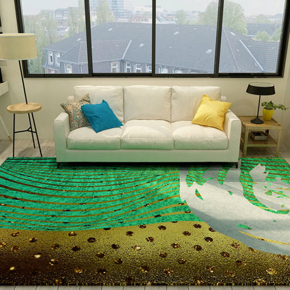 Cyberpunk Living Room Rug Multi Color Abstract Foil Flows Carpet Polyester Machine Washable Area Rug Green Clearhalo 'Area Rug' 'Rug' 1898896