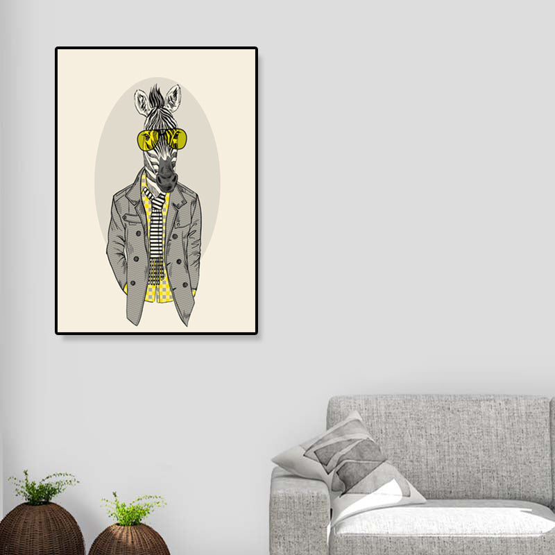 Gentleman Mr Deer Wall Art Kids Cool Animal Canvas Print in Pastel Color for Bedroom Clearhalo 'Art Gallery' 'Canvas Art' 'Kids' Arts' 1898918