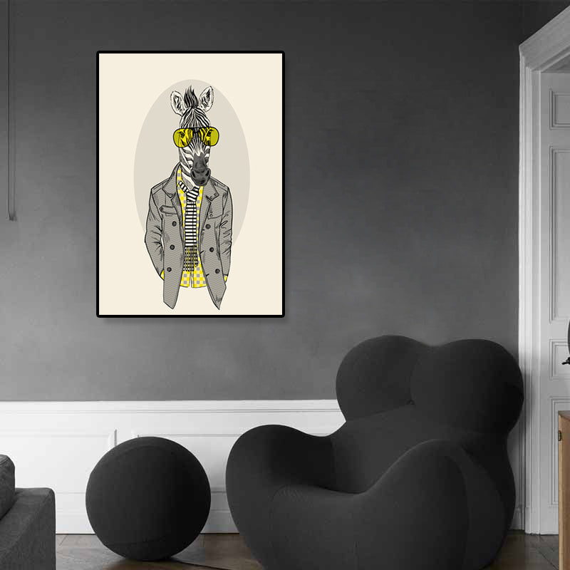 Gentleman Mr Deer Wall Art Kids Cool Animal Canvas Print in Pastel Color for Bedroom Clearhalo 'Art Gallery' 'Canvas Art' 'Kids' Arts' 1898919