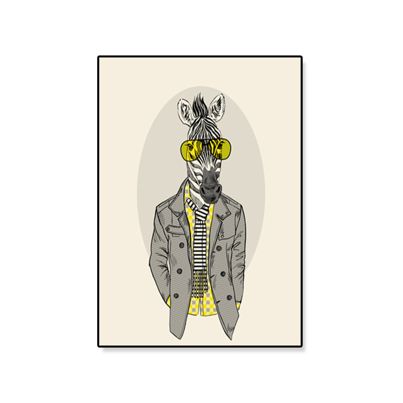 Gentleman Mr Deer Wall Art Kids Cool Animal Canvas Print in Pastel Color for Bedroom Clearhalo 'Art Gallery' 'Canvas Art' 'Kids' Arts' 1898920