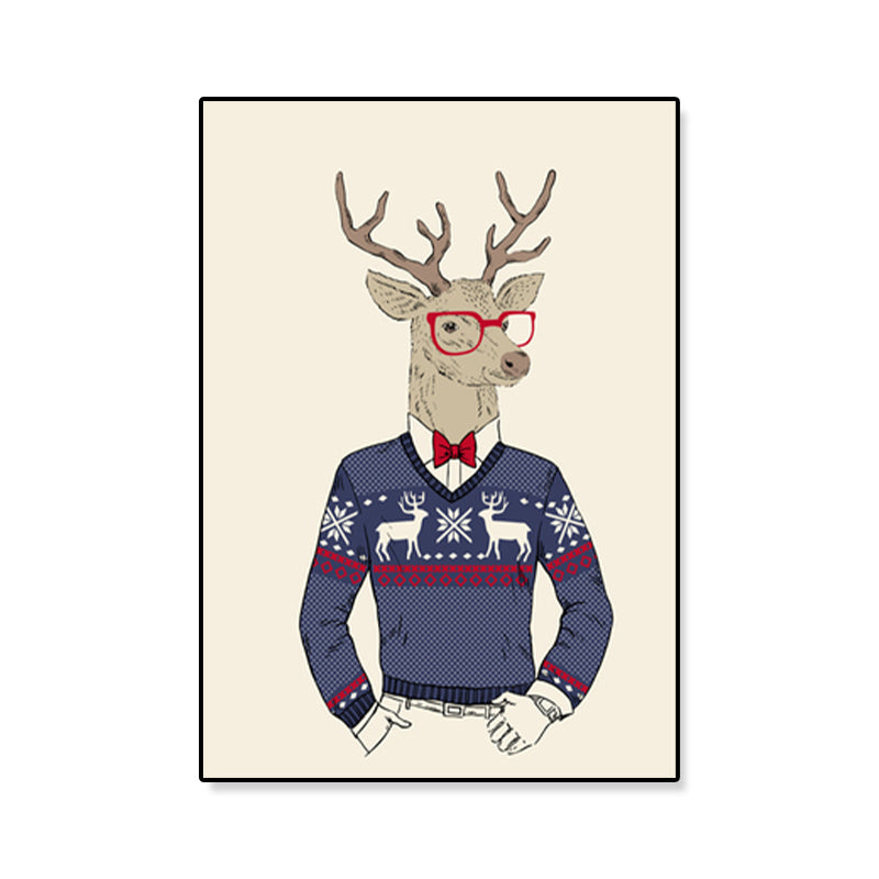 Gentleman Mr Deer Wall Art Kids Cool Animal Canvas Print in Pastel Color for Bedroom Clearhalo 'Art Gallery' 'Canvas Art' 'Kids' Arts' 1898924