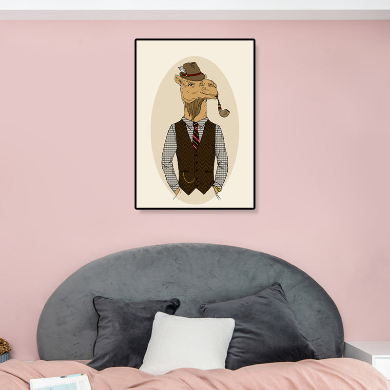 Gentleman Mr Deer Wall Art Kids Cool Animal Canvas Print in Pastel Color for Bedroom Clearhalo 'Art Gallery' 'Canvas Art' 'Kids' Arts' 1898926