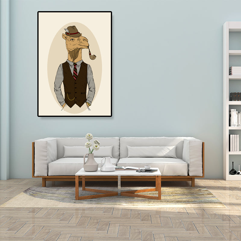 Gentleman Mr Deer Wall Art Kids Cool Animal Canvas Print in Pastel Color for Bedroom Clearhalo 'Art Gallery' 'Canvas Art' 'Kids' Arts' 1898927
