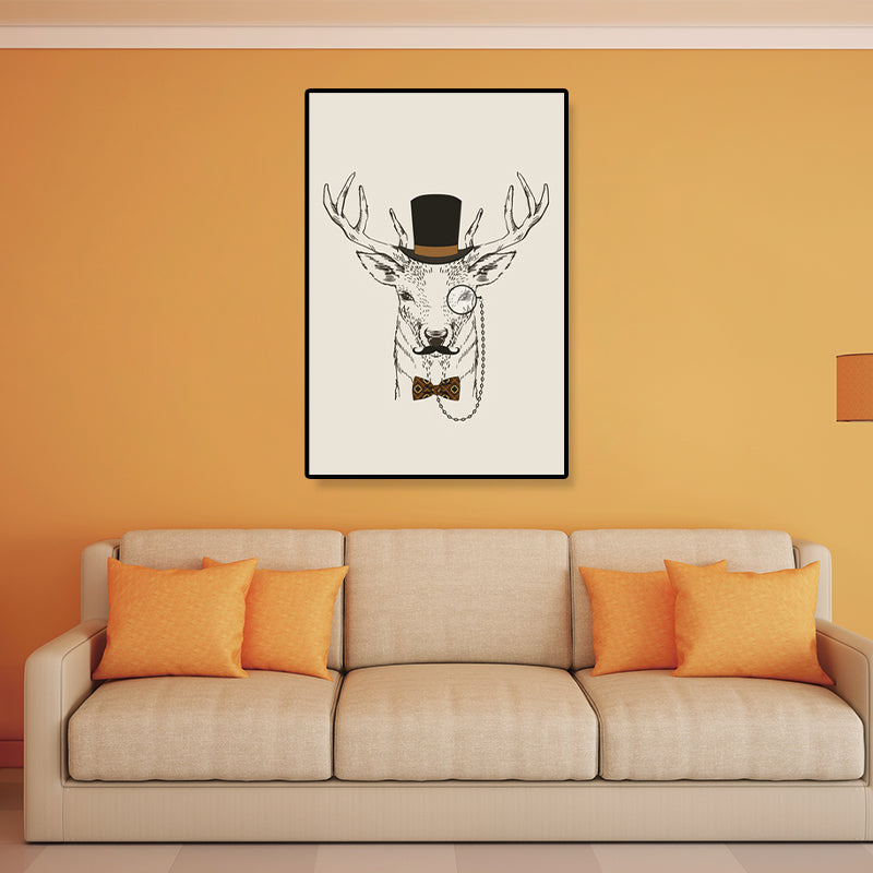 Gentleman Mr Deer Wall Art Kids Cool Animal Canvas Print in Pastel Color for Bedroom Clearhalo 'Art Gallery' 'Canvas Art' 'Kids' Arts' 1898930