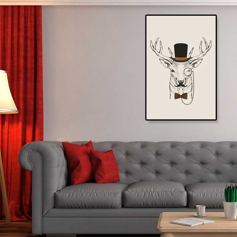 Gentleman Mr Deer Wall Art Kids Cool Animal Canvas Print in Pastel Color for Bedroom Clearhalo 'Art Gallery' 'Canvas Art' 'Kids' Arts' 1898931