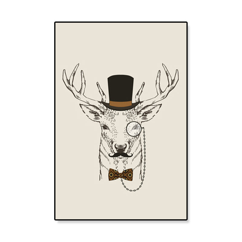 Gentleman Mr Deer Wall Art Kids Cool Animal Canvas Print in Pastel Color for Bedroom Clearhalo 'Art Gallery' 'Canvas Art' 'Kids' Arts' 1898932