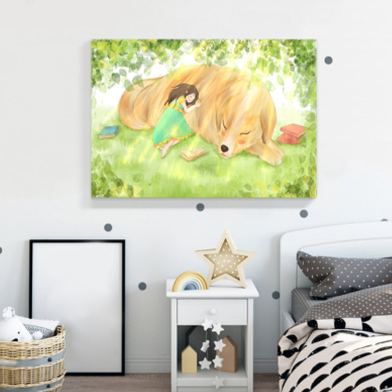 Drawing Animal Wall Decor Soft Color Childrens Art Canvas Print for Boys Bedroom Green Clearhalo 'Art Gallery' 'Canvas Art' 'Kids' Arts' 1899001