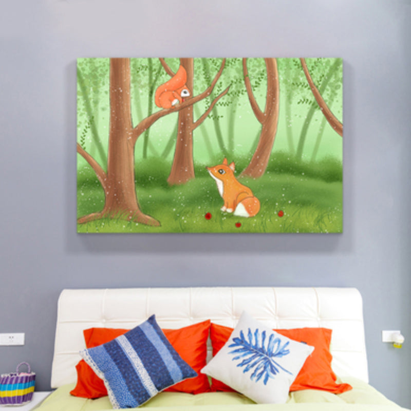 Drawing Animal Wall Decor Soft Color Childrens Art Canvas Print for Boys Bedroom Dark Green Clearhalo 'Art Gallery' 'Canvas Art' 'Kids' Arts' 1899005