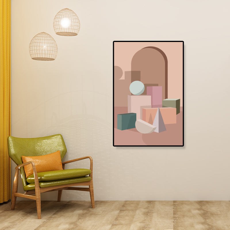 Nordic Architecture Geometric Canvas Pastel Color Textured Wall Art Print for Home