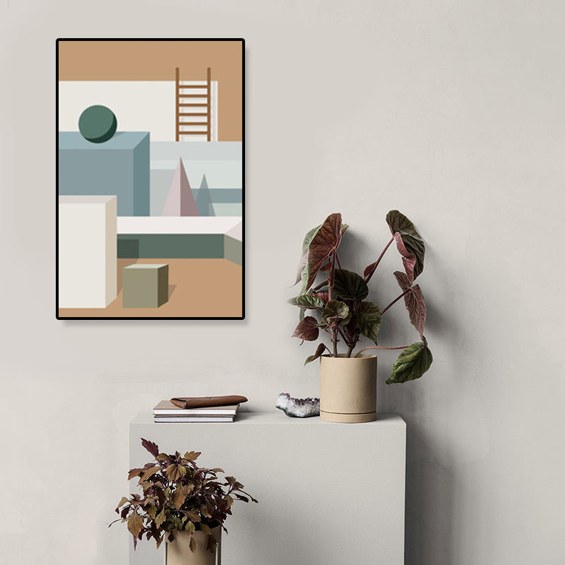 Noordse architectuur Geometrische canvas Pastel kleur textureerde muurkunst print voor thuis