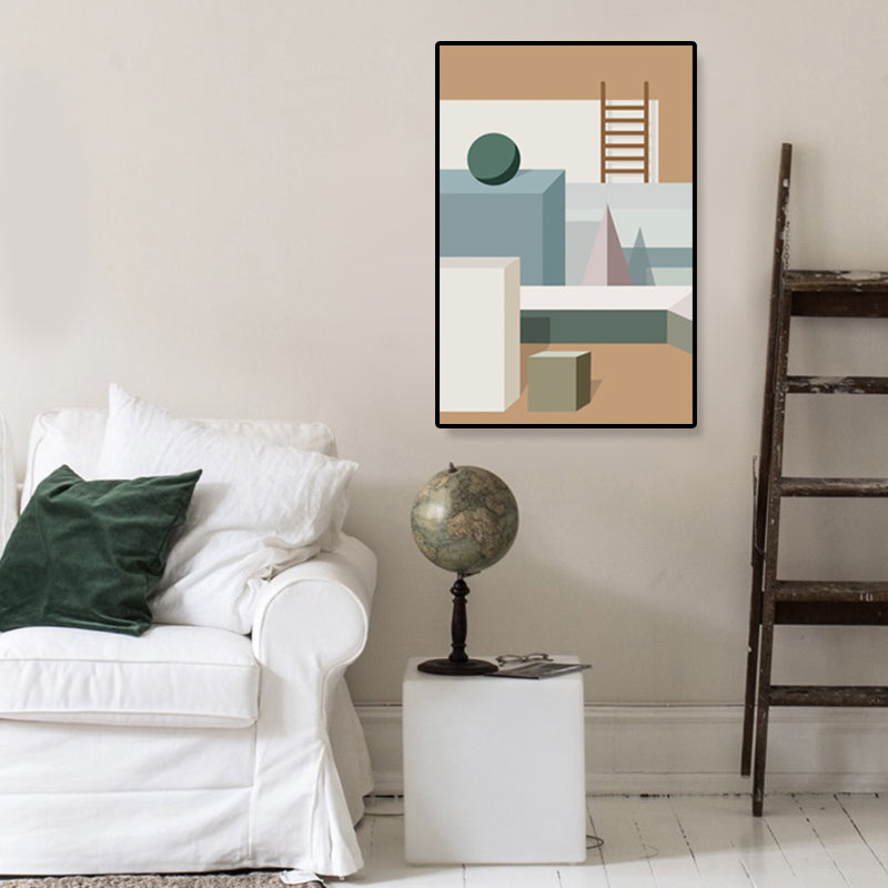 Nordic Architecture Geometric Canvas Pastel Color Textured Wall Art Print for Home
