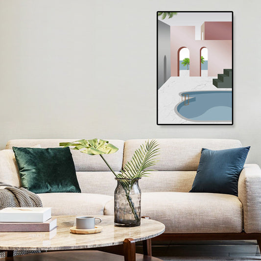 Arquitectura nórdica lienzo geométrico pastel color arte de pared texturizado impresión para hogar