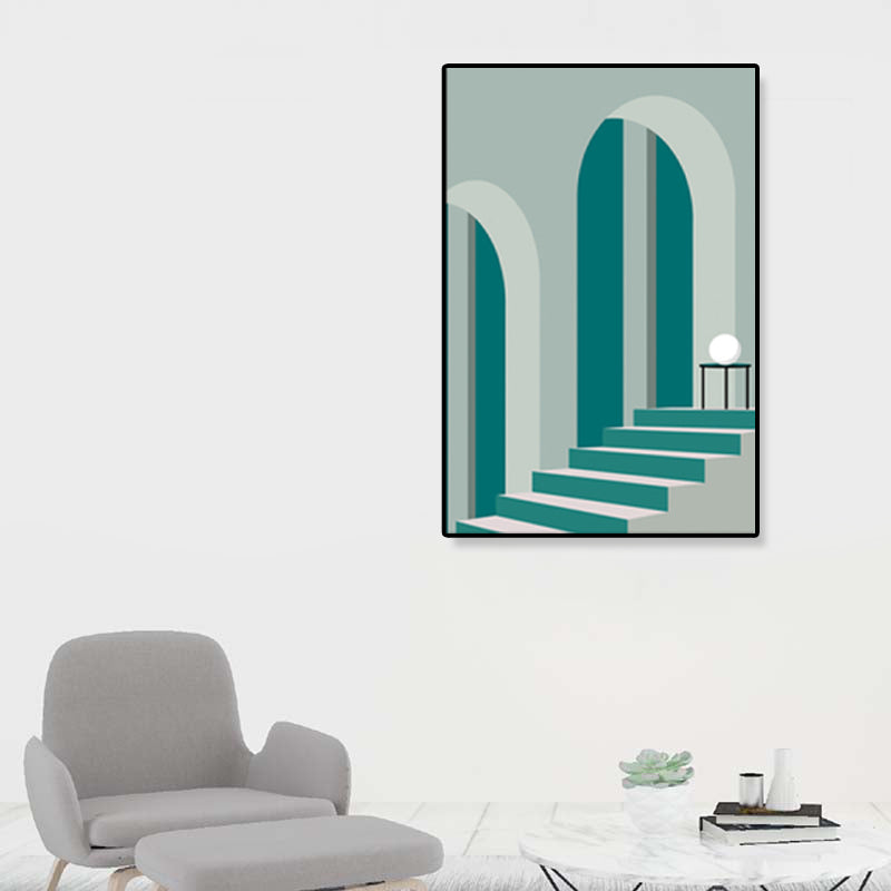 Nordische Architektur Geometrische Leinwand Pastellfarbe strukturierter Wandkunstdruck für Zuhause