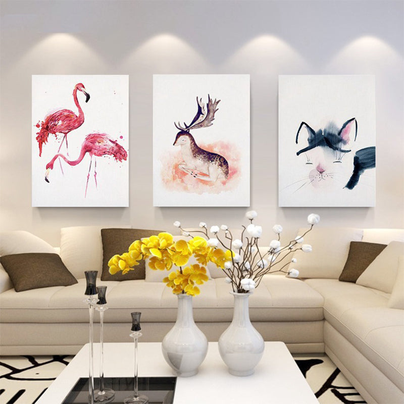 Cute Illustration Animal Canvas Art House Interior Wild Life Wall Decor in Soft Color, Textured Clearhalo 'Art Gallery' 'Canvas Art' 'Kids' Arts' 1899048