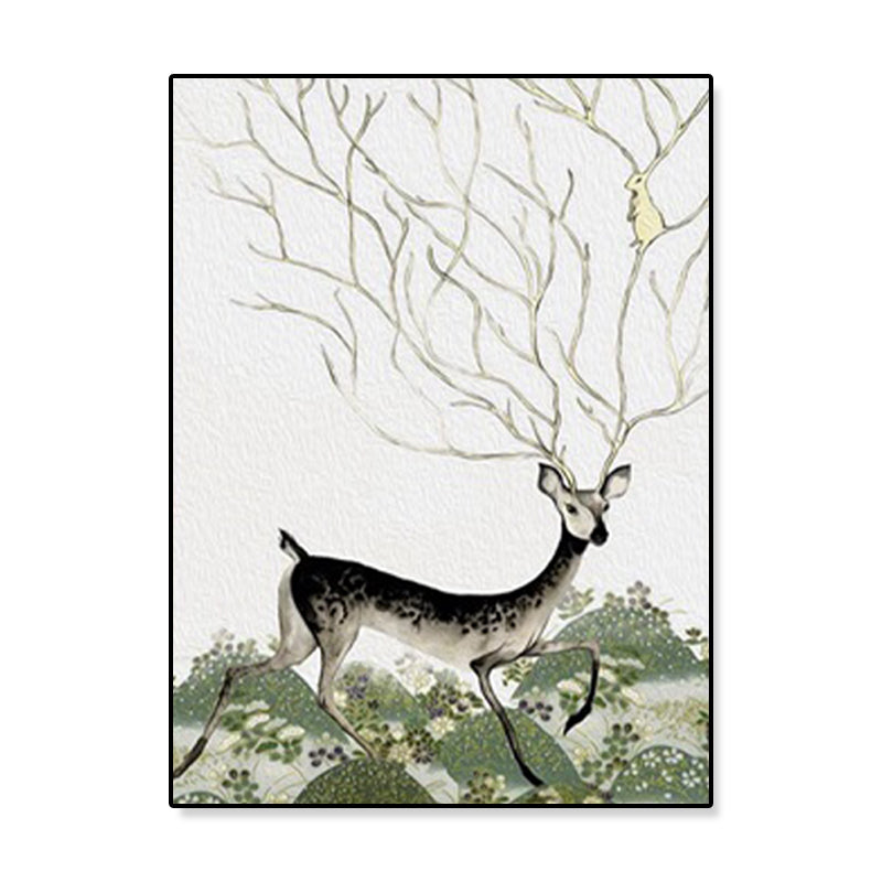 Cute Illustration Animal Canvas Art House Interior Wild Life Wall Decor in Soft Color, Textured Clearhalo 'Art Gallery' 'Canvas Art' 'Kids' Arts' 1899058