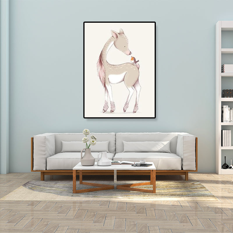 Cute Illustration Animal Canvas Art House Interior Wild Life Wall Decor in Soft Color, Textured Light Brown Clearhalo 'Art Gallery' 'Canvas Art' 'Kids' Arts' 1899059