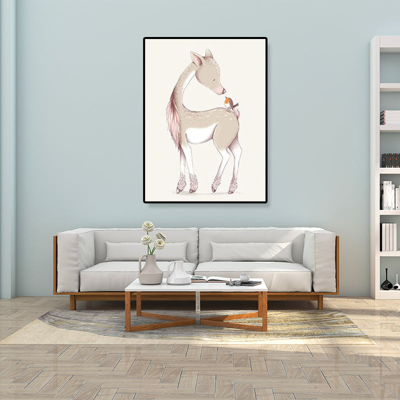 Cute Illustration Animal Canvas Art House Interior Wild Life Wall Decor in Soft Color, Textured Light Brown Clearhalo 'Art Gallery' 'Canvas Art' 'Kids' Arts' 1899059