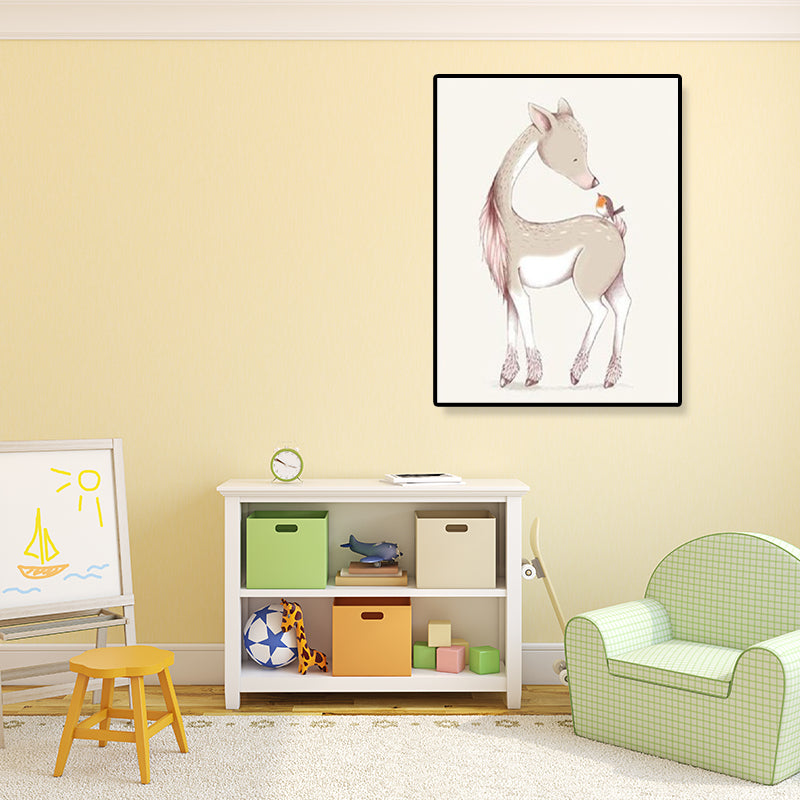 Cute Illustration Animal Canvas Art House Interior Wild Life Wall Decor in Soft Color, Textured Clearhalo 'Art Gallery' 'Canvas Art' 'Kids' Arts' 1899060