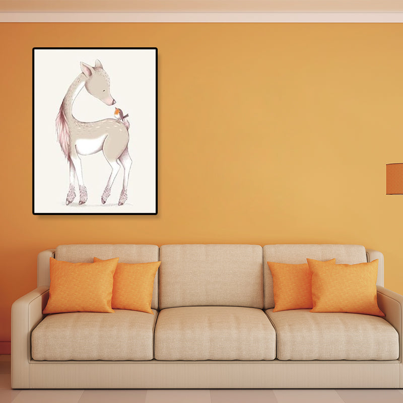 Cute Illustration Animal Canvas Art House Interior Wild Life Wall Decor in Soft Color, Textured Clearhalo 'Art Gallery' 'Canvas Art' 'Kids' Arts' 1899061