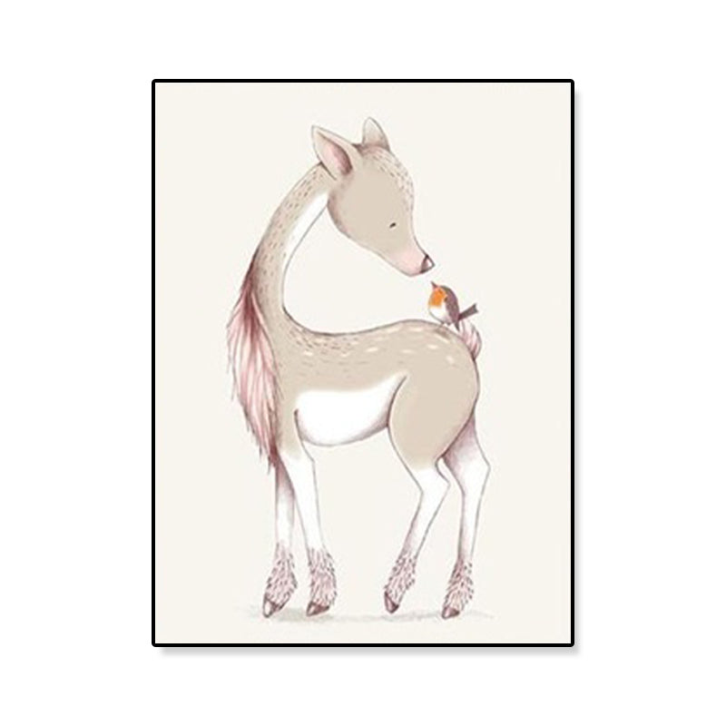 Cute Illustration Animal Canvas Art House Interior Wild Life Wall Decor in Soft Color, Textured Clearhalo 'Art Gallery' 'Canvas Art' 'Kids' Arts' 1899062