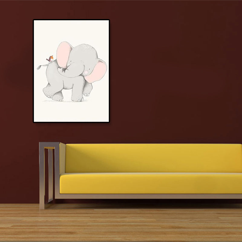 Cute Illustration Animal Canvas Art House Interior Wild Life Wall Decor in Soft Color, Textured Grey Clearhalo 'Art Gallery' 'Canvas Art' 'Kids' Arts' 1899067