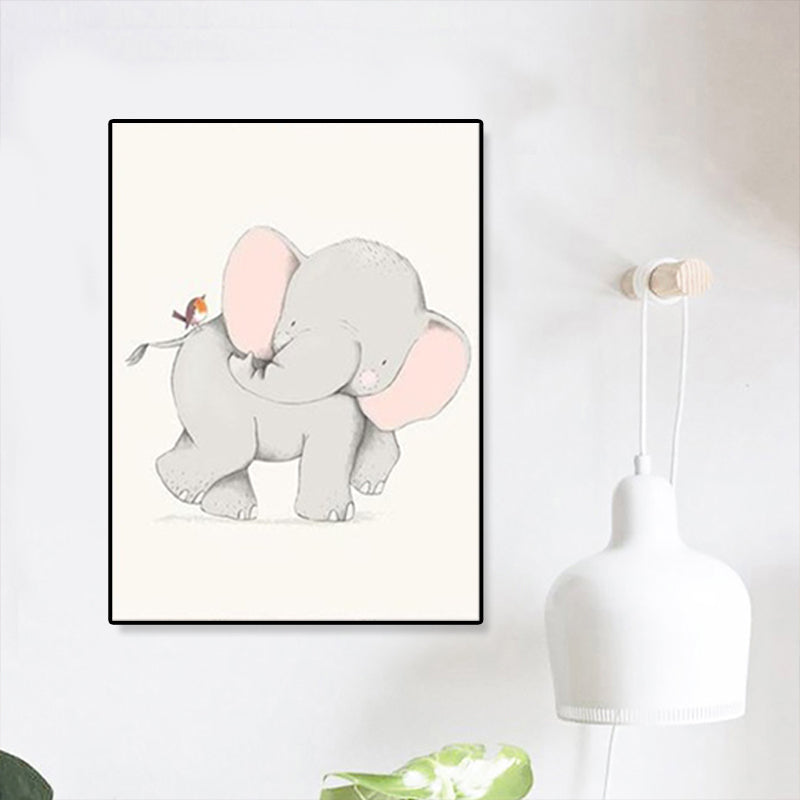 Cute Illustration Animal Canvas Art House Interior Wild Life Wall Decor in Soft Color, Textured Clearhalo 'Art Gallery' 'Canvas Art' 'Kids' Arts' 1899068