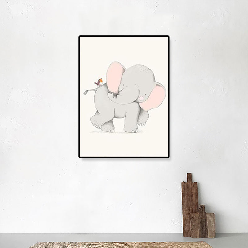 Cute Illustration Animal Canvas Art House Interior Wild Life Wall Decor in Soft Color, Textured Clearhalo 'Art Gallery' 'Canvas Art' 'Kids' Arts' 1899069