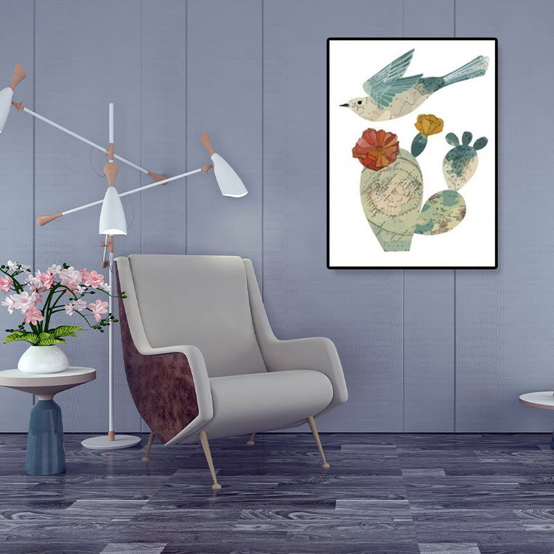 Cute Illustration Animal Canvas Art House Interior Wild Life Wall Decor in Soft Color, Textured Green Clearhalo 'Art Gallery' 'Canvas Art' 'Kids' Arts' 1899071