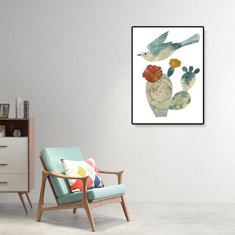 Cute Illustration Animal Canvas Art House Interior Wild Life Wall Decor in Soft Color, Textured Clearhalo 'Art Gallery' 'Canvas Art' 'Kids' Arts' 1899072