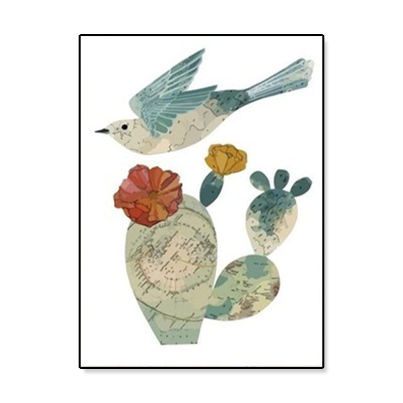 Cute Illustration Animal Canvas Art House Interior Wild Life Wall Decor in Soft Color, Textured Clearhalo 'Art Gallery' 'Canvas Art' 'Kids' Arts' 1899074