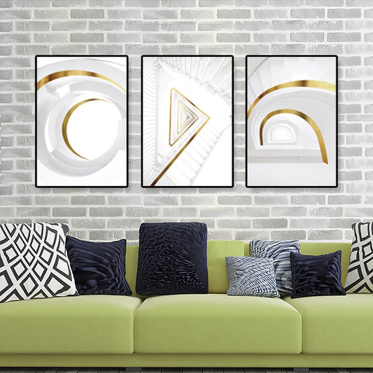 Modern Geometric Canvas Art White and Gold Architecture Wall Decor for Living Room White Clearhalo 'Art Gallery' 'Canvas Art' 'Contemporary Art Gallery' 'Modern' Arts' 1899087