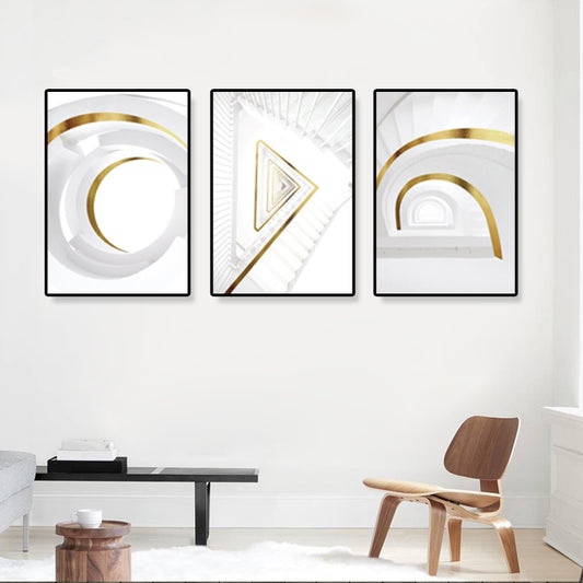 Modern Geometric Canvas Art White and Gold Architecture Wall Decor for Living Room Clearhalo 'Art Gallery' 'Canvas Art' 'Contemporary Art Gallery' 'Modern' Arts' 1899088