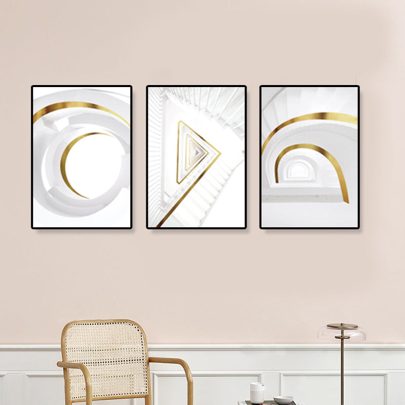 Modern Geometric Canvas Art White and Gold Architecture Wall Decor for Living Room Clearhalo 'Art Gallery' 'Canvas Art' 'Contemporary Art Gallery' 'Modern' Arts' 1899089