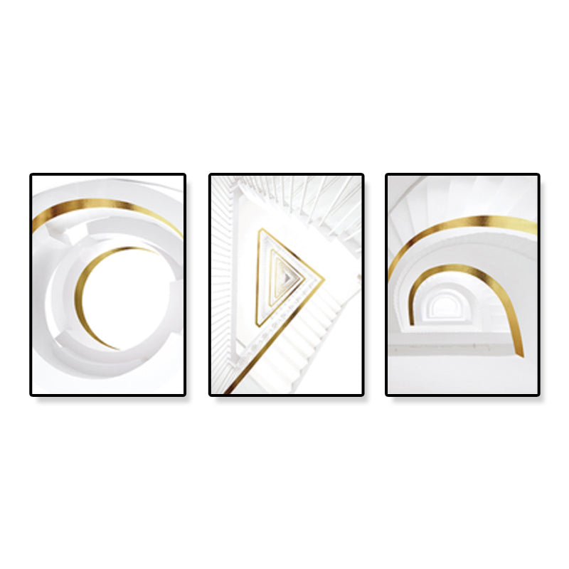 Modern Geometric Canvas Art White and Gold Architecture Wall Decor for Living Room Clearhalo 'Art Gallery' 'Canvas Art' 'Contemporary Art Gallery' 'Modern' Arts' 1899090