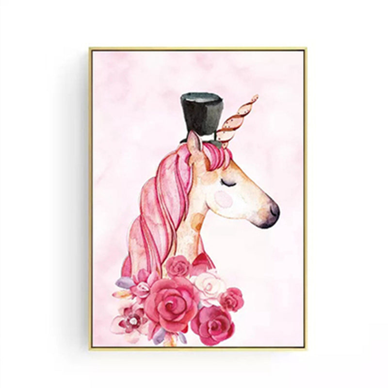 Cartoon Girls Canvas Wall Art with Unicorn Drawing Pastel Color Wall Decor for Bedroom Clearhalo 'Art Gallery' 'Canvas Art' 'Kids' Arts' 1899104