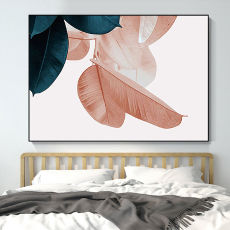 Noordse illustratie Leaf Wall Art Girls slaapkamer canvas in roze, meerdere maten beschikbaar