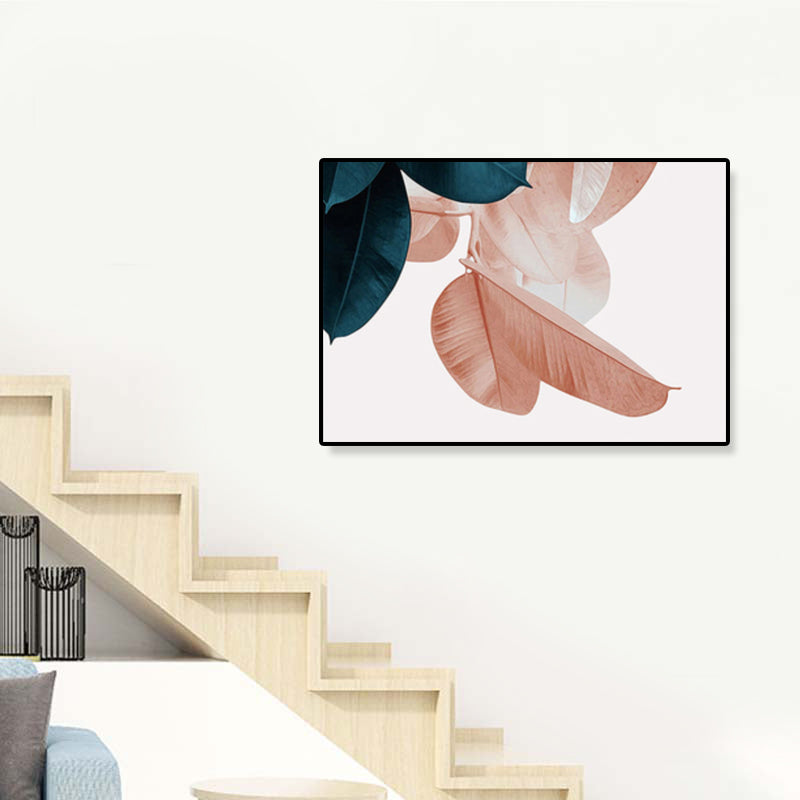 Nordische Illustration Blattwandkunst Mädchen Schlafzimmer Leinwand in rosa, mehrere Größen erhältlich