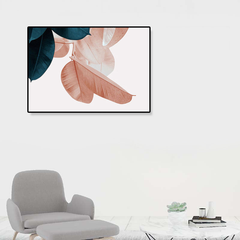 Noordse illustratie Leaf Wall Art Girls slaapkamer canvas in roze, meerdere maten beschikbaar