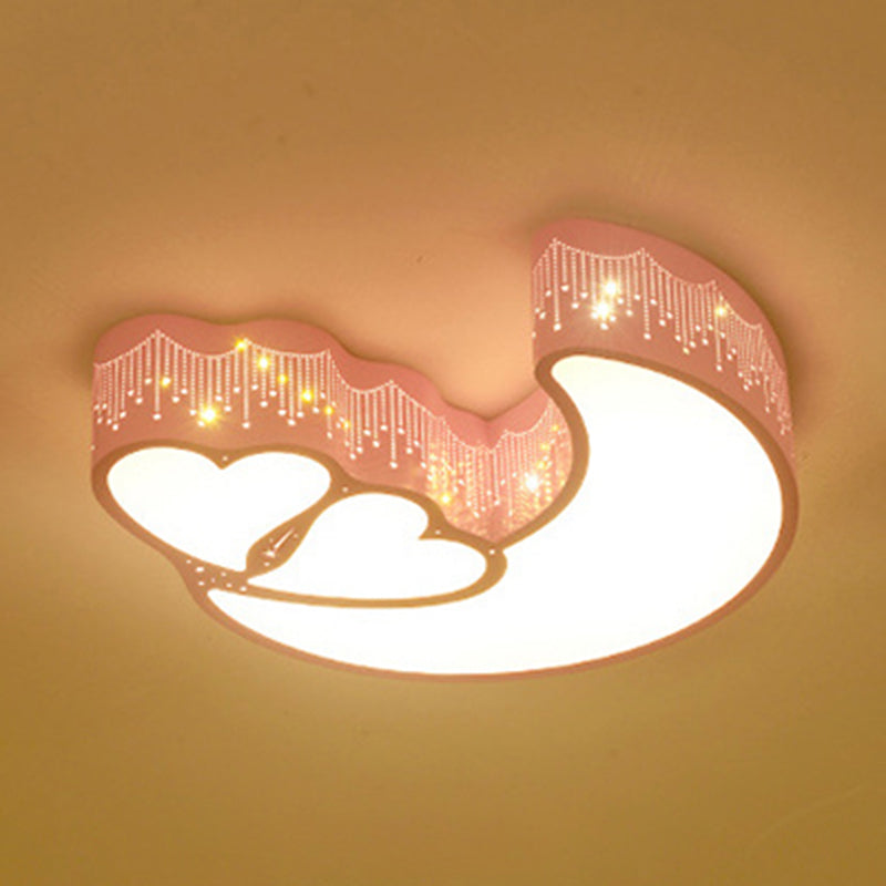 Cartoon Moon and Heart Ceiling Light Metal Acrylic LED Ceiling Mount Light for Kid Bedroom Clearhalo 'Ceiling Lights' 'Close To Ceiling Lights' 'Close to ceiling' 'Flush mount' Lighting' 189911